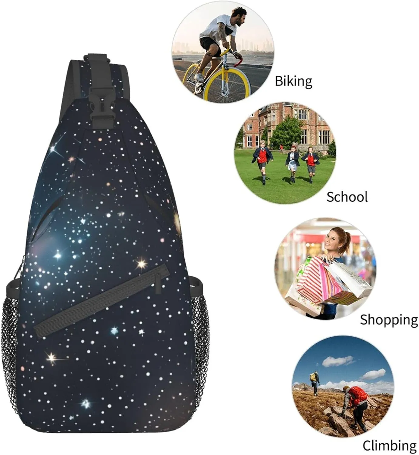 Constellation Star Clusters Galaxies Print Sling Backpack, Sling Bag, Crossbody Chest Bag Daypack, for Hiking Travel