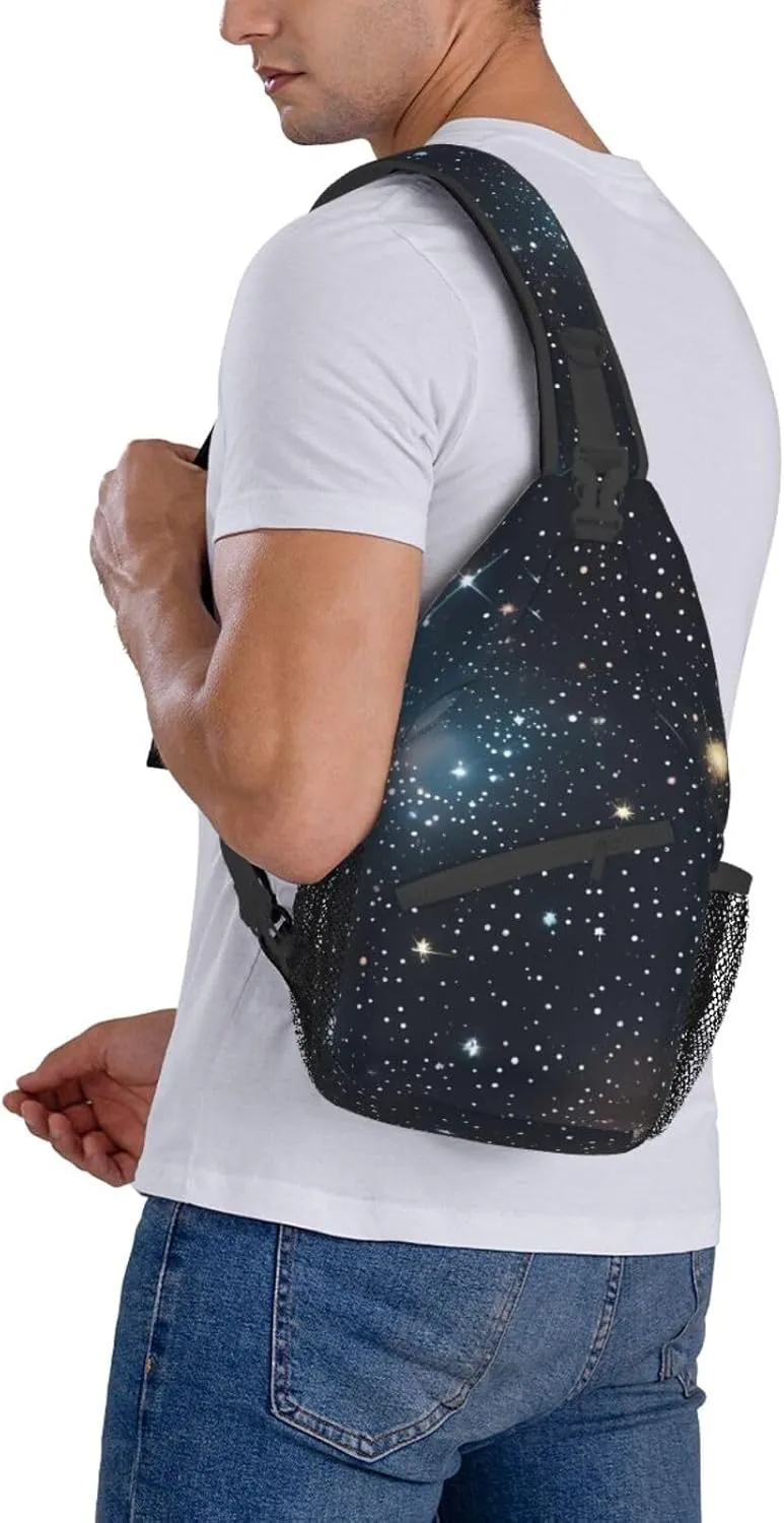 Constellation Star Clusters Galaxies Print Sling Backpack, Sling Bag, Crossbody Chest Bag Daypack, for Hiking Travel