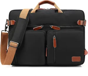 Convertible Backpack Messenger Shoulder Bag Laptop Case Handbag Business Briefcase Multi-Functional Travel Rucksack Fits 17.3 Inch Laptop for Men/Women (Black)