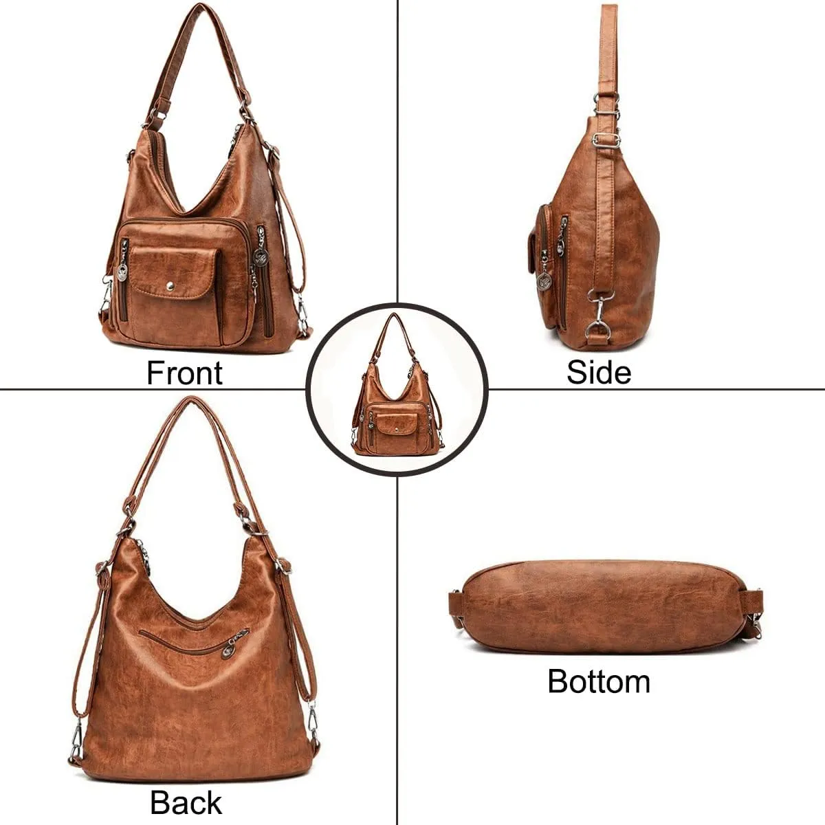 Convertible Backpack Purse for Women PU Leahter Handbag Fashion Hobo Multiple Pockets Tote Satchel Shoulder Bag