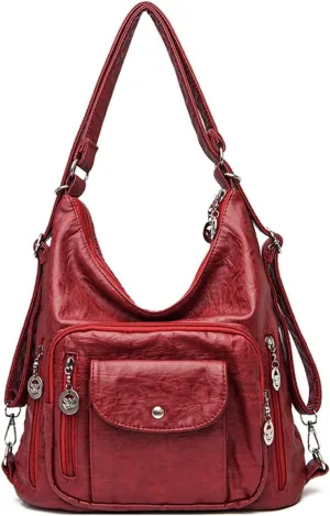 Convertible Backpack Purse for Women PU Leahter Handbag Fashion Hobo Multiple Pockets Tote Satchel Shoulder Bag