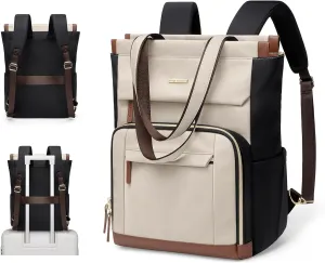 Convertible Daypack Laptop Backpack for Women Men Carry on Tote Backpack Bookbag for College Work Nurse Travel,16Inch,Apricot Brown