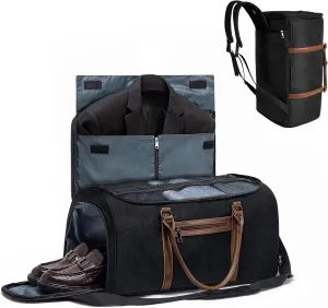 Convertible Garment Bag for travel, Garment Duffle Bag with Organizer Insert Mesh Bag, Carry on Foldable 3 in 1 Hanging Suit Bag with Shoulder Straps for Men Women Large Weekender Bag, Black
