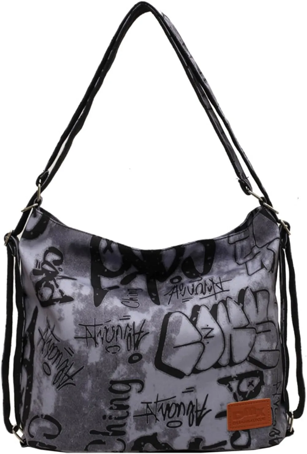 Convertible Graffiti Canvas Hobo Shoulder Bag/Backpack for Women, Zipper Closure, Crossbody Purse