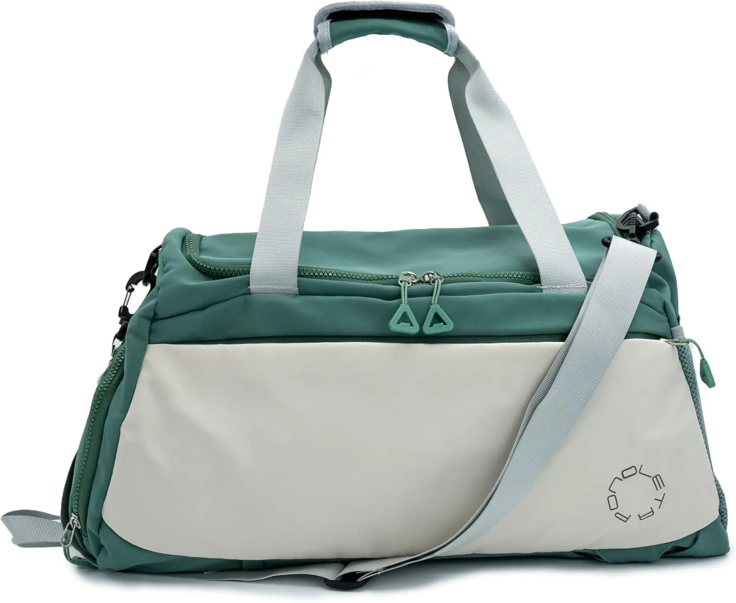 Convertible Green Gym, Sports & Travel Duffle Bag With Shoe Compartment & Wet Pocket - Overnight & Carry On Weekender