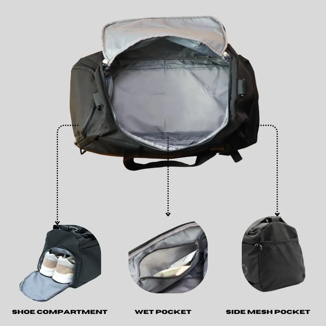 Convertible Green Gym, Sports & Travel Duffle Bag With Shoe Compartment & Wet Pocket - Overnight & Carry On Weekender
