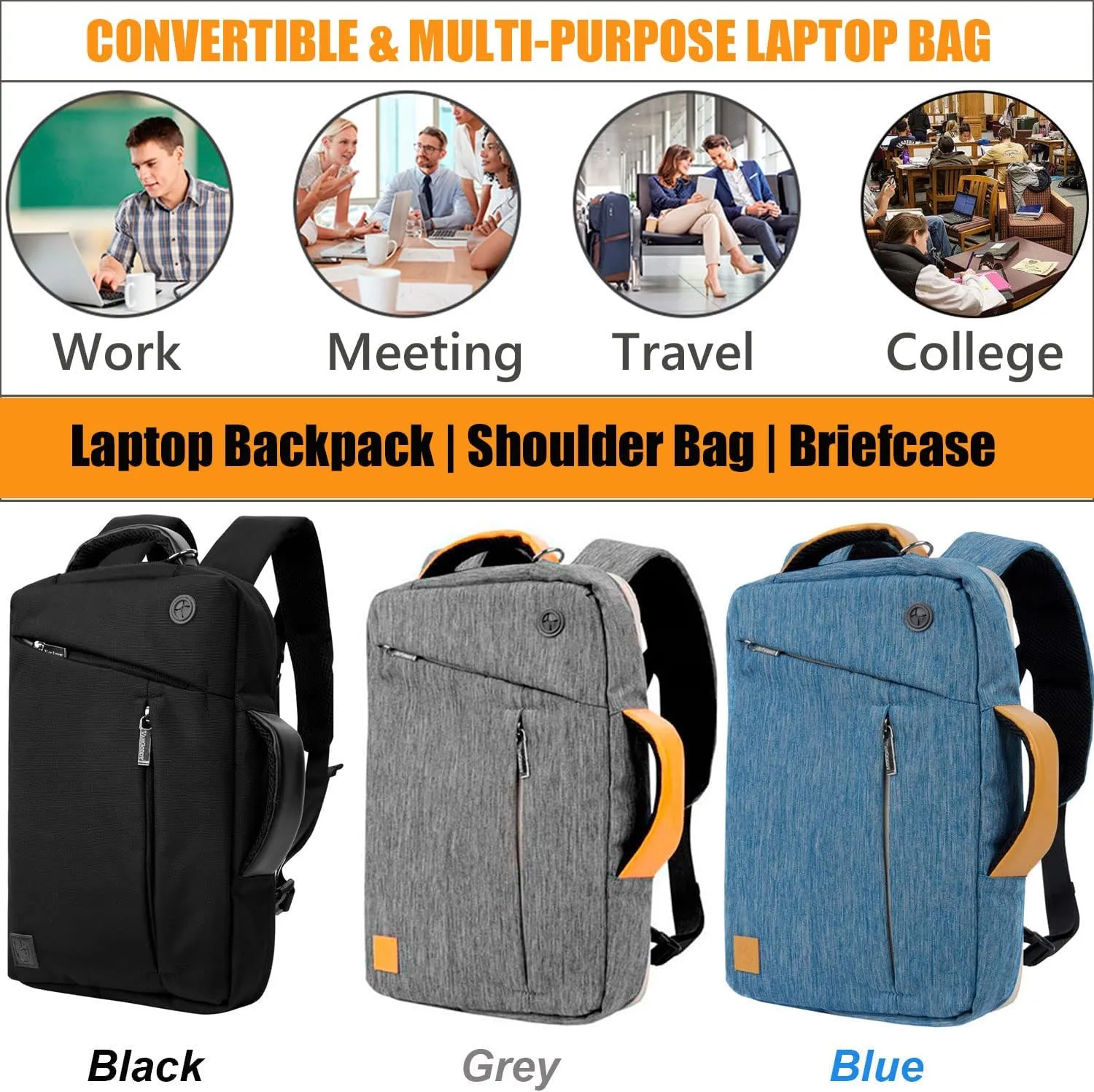 Convertible Laptop Shoulder Bag 13 14 15 15.6 17.3 Inch for Men Women Business Travel
