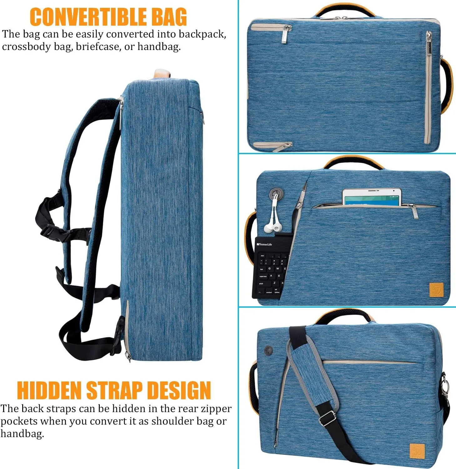 Convertible Laptop Shoulder Bag 13 14 15 15.6 17.3 Inch for Men Women Business Travel