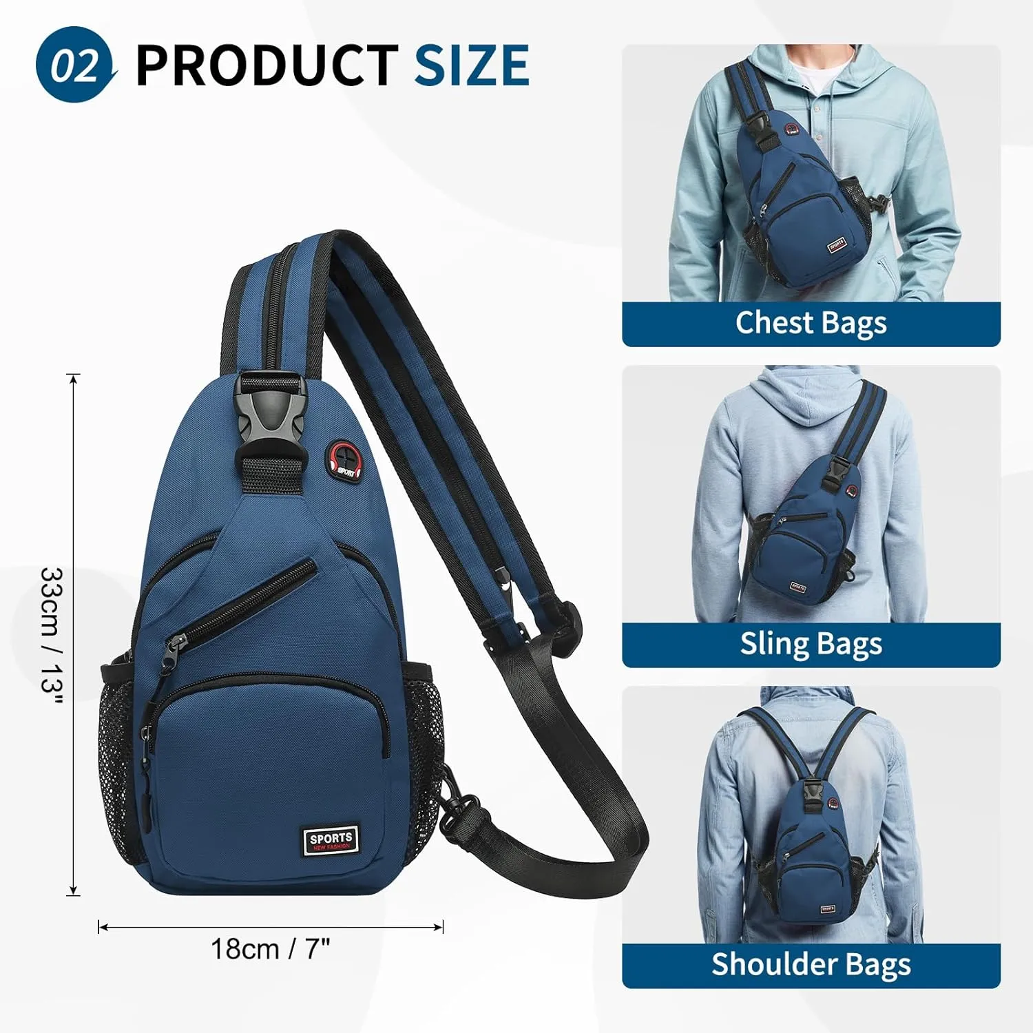 Convertible Sling Bag Crossbody Backpack, 11-Inch Pads Bags with Headphone Jack Shoulder Bag Casual Pack for Women Hiking Travel Cycling (Dark Blue)