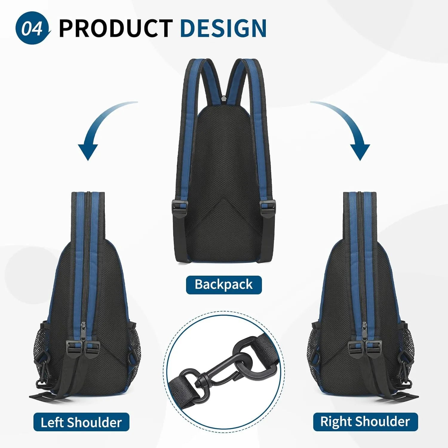 Convertible Sling Bag Crossbody Backpack, 11-Inch Pads Bags with Headphone Jack Shoulder Bag Casual Pack for Women Hiking Travel Cycling (Dark Blue)