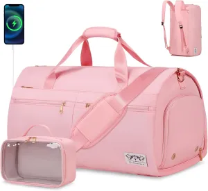 Convertible Travel Garment Bag with Backpack Strap, 3 in 1 Carry on Garment Duffle Bag, Garment Bags for Travel with Shoe Compartment USB Charging Port, Hanging Dress Suit Travel Bag for Women
