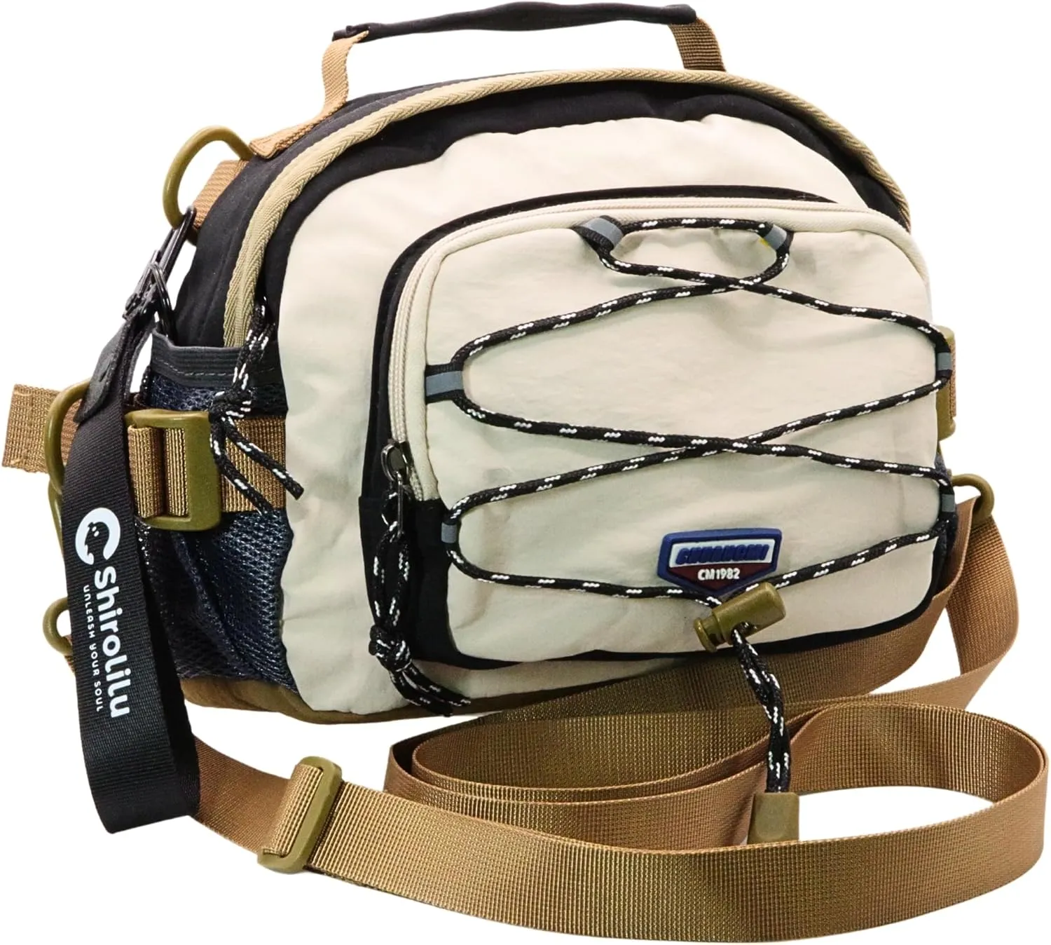 Convertible Travel Lightweight Reflective Crossbody EDC Bag with Key Ring Strap, Colorful Binocular Case Mesh Pocket Casual Bag for Hiking Outdoor Work (Black)