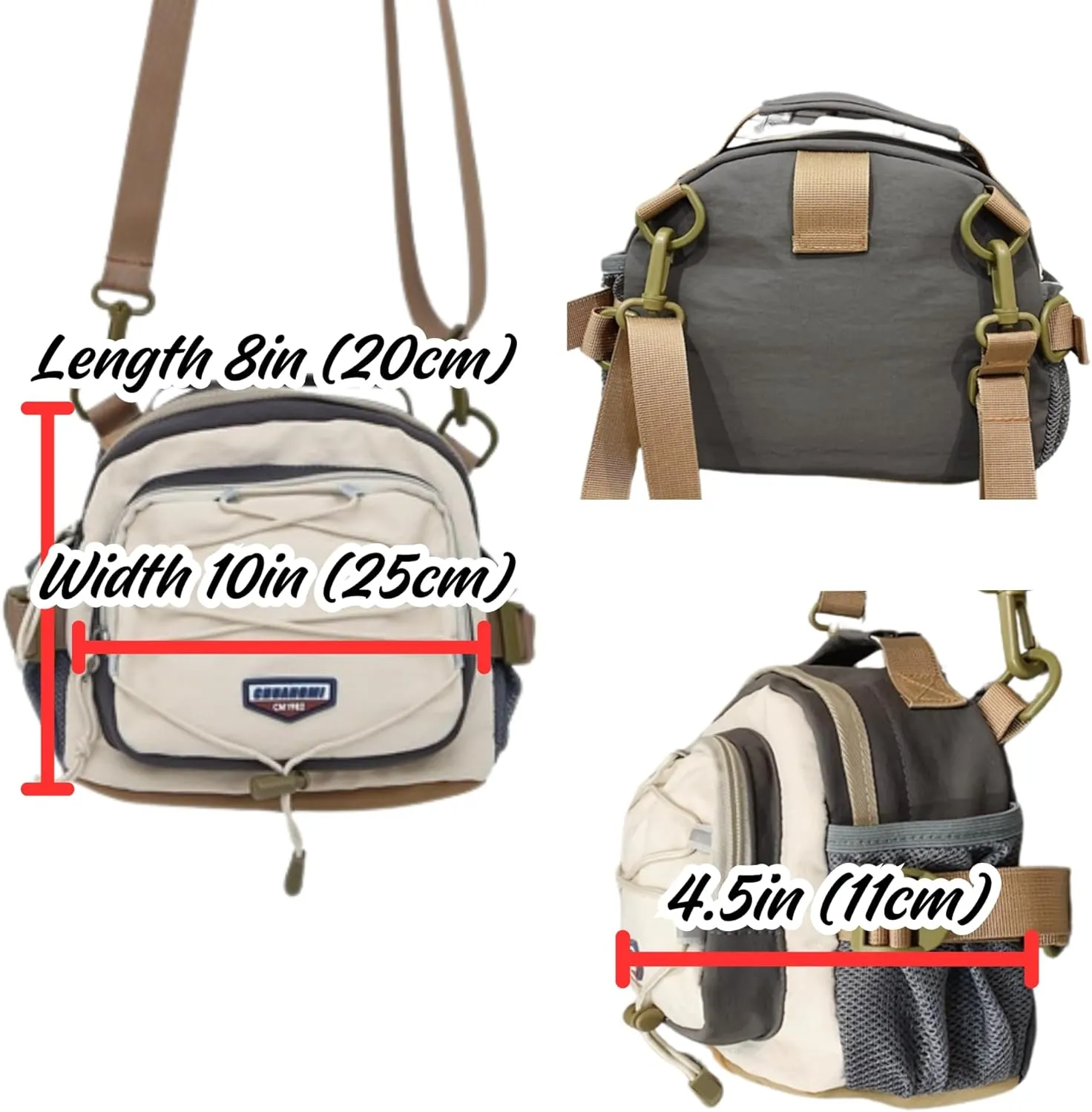 Convertible Travel Lightweight Reflective Crossbody EDC Bag with Key Ring Strap, Colorful Binocular Case Mesh Pocket Casual Bag for Hiking Outdoor Work (Black)