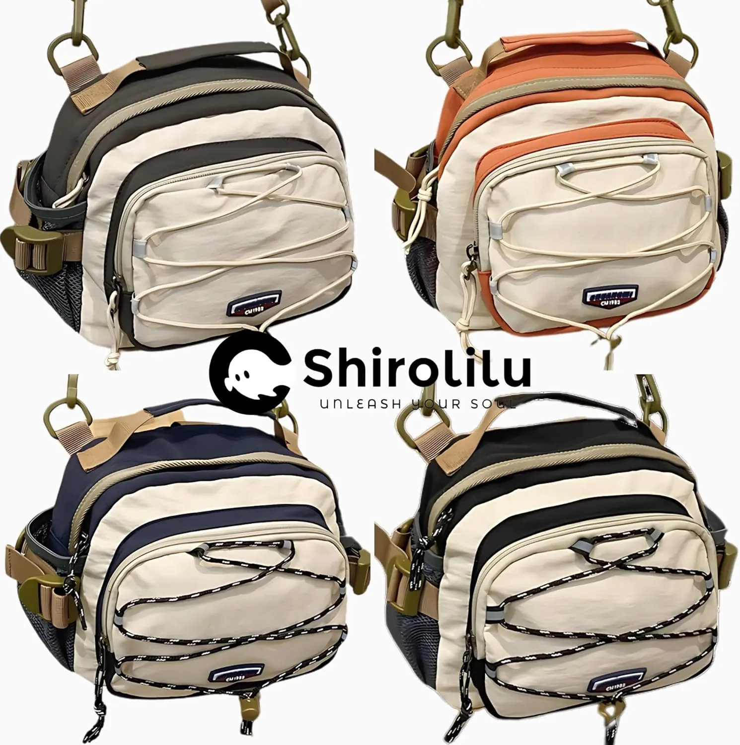 Convertible Travel Lightweight Reflective Crossbody EDC Bag with Key Ring Strap, Colorful Binocular Case Mesh Pocket Casual Bag for Hiking Outdoor Work (Black)
