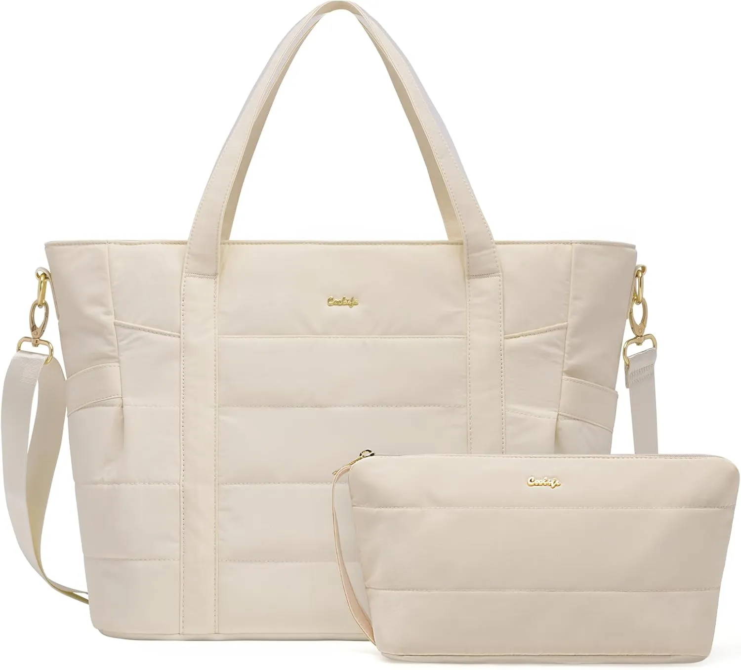 Coolife Puffy Tote Bag for Women - Quilted Puffer Travel Work Gym Carry On Shoulder Bag