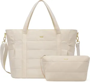 Coolife Puffy Tote Bag for Women - Quilted Puffer Travel Work Gym Carry On Shoulder Bag