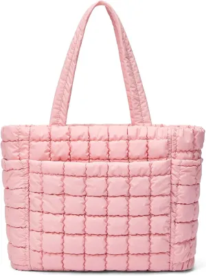 CORALDAISY Puffer Tote Bag for Women Lightweight Tote Bag with Zipper, Large Work Bag Quilted Travel Puffy Shoulder Handbag
