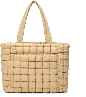 CORALDAISY Puffer Tote Bag for Women Lightweight Tote Bag with Zipper, Large Work Bag Quilted Travel Puffy Shoulder Handbag