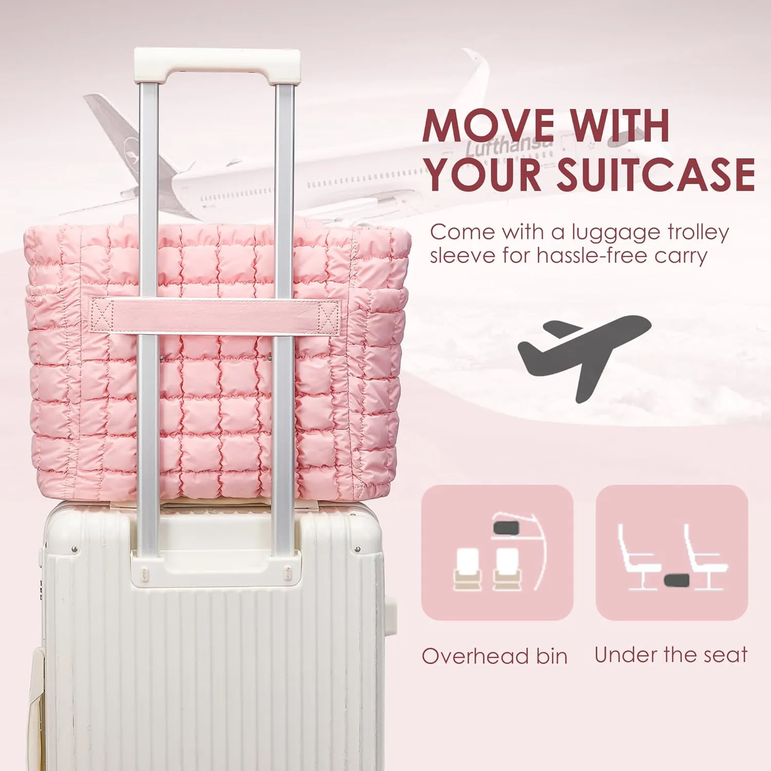 CORALDAISY Puffer Tote Bag for Women Lightweight Tote Bag with Zipper, Large Work Bag Quilted Travel Puffy Shoulder Handbag