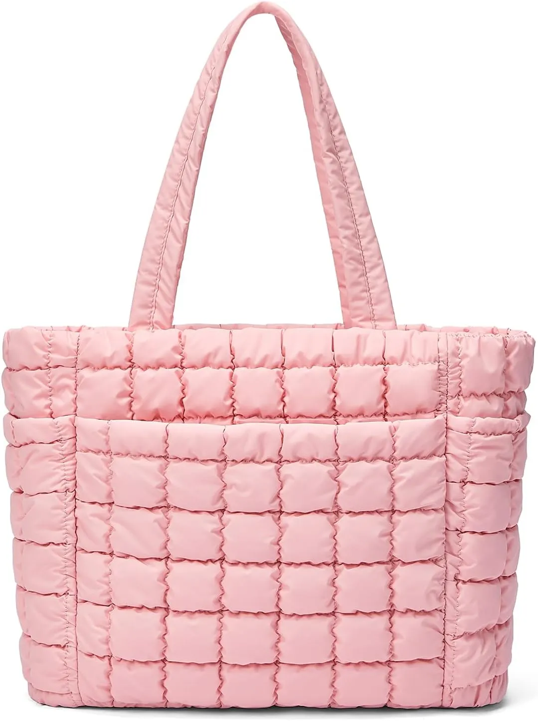 CORALDAISY Puffer Tote Bag for Women Lightweight Tote Bag with Zipper, Large Work Bag Quilted Travel Puffy Shoulder Handbag
