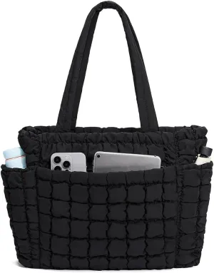 CORALDAISY Puffer Tote Bag for Women Lightweight Tote Bag with Zipper, Large Work Bag Quilted Travel Puffy Shoulder Handbag