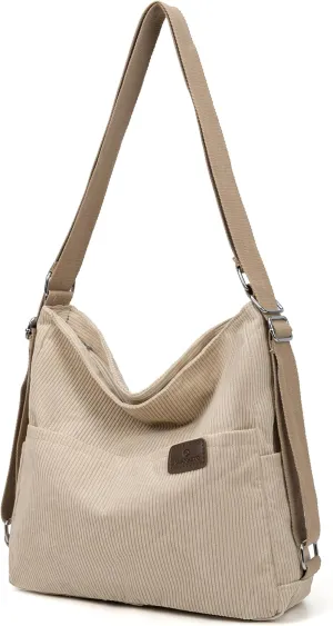 Corduroy Tote Backpack Crossbody Bag for Women, Convertible Shoulder Bags Designer Handbag for College, Work