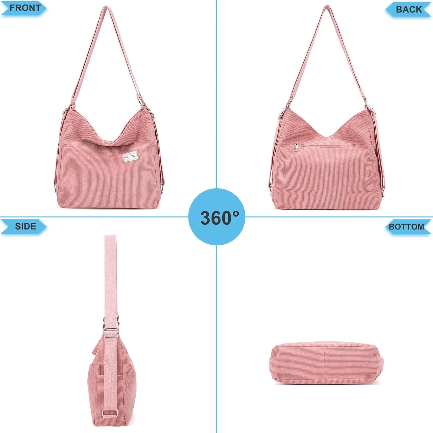 Corduroy Tote Backpack Crossbody Bag for Women, Convertible Shoulder Bags Designer Handbag for College, Work