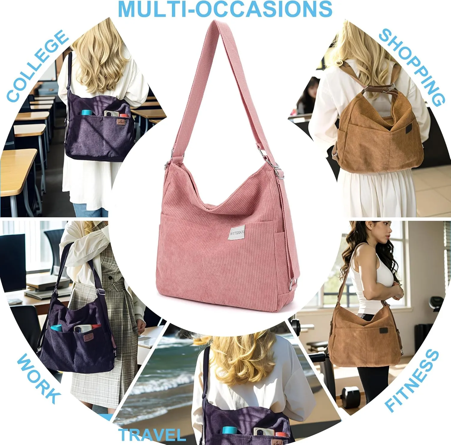 Corduroy Tote Backpack Crossbody Bag for Women, Convertible Shoulder Bags Designer Handbag for College, Work