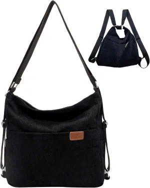 Corduroy Tote Bag for Women Convertible Backpack Purse Crossbody Hobo Shoulder Bag with Multi Pockets Compartments