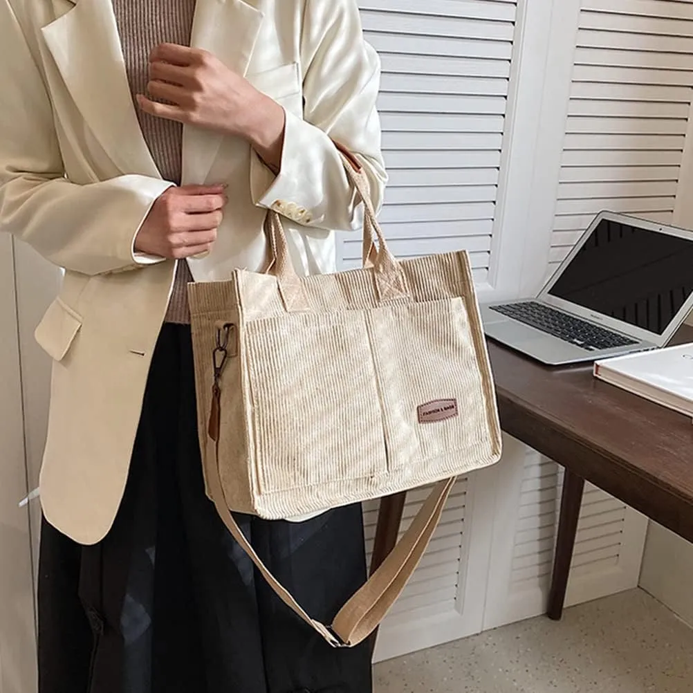 Corduroy Tote Bag for Women Crossbody Canvas Purses Handbags Shoulder Bags Satchel Bag for Teen Girls