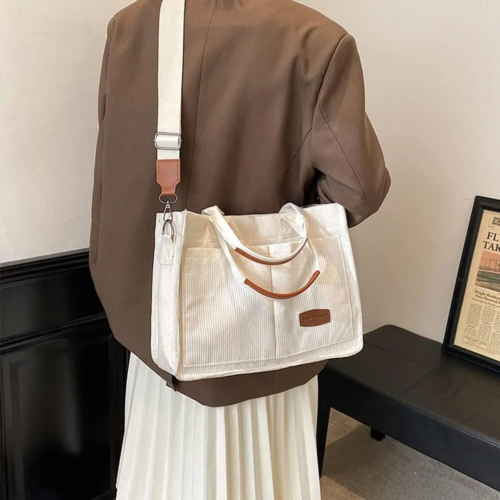 Corduroy Tote Bag for Women Crossbody Canvas Purses Handbags Shoulder Bags Satchel Bag for Teen Girls