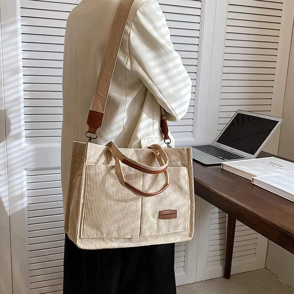 Corduroy Tote Bag for Women Crossbody Canvas Purses Handbags Shoulder Bags Satchel Bag for Teen Girls