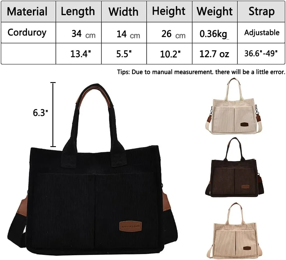 Corduroy Tote Bag for Women Crossbody Canvas Purses Handbags Shoulder Bags Satchel Bag for Teen Girls