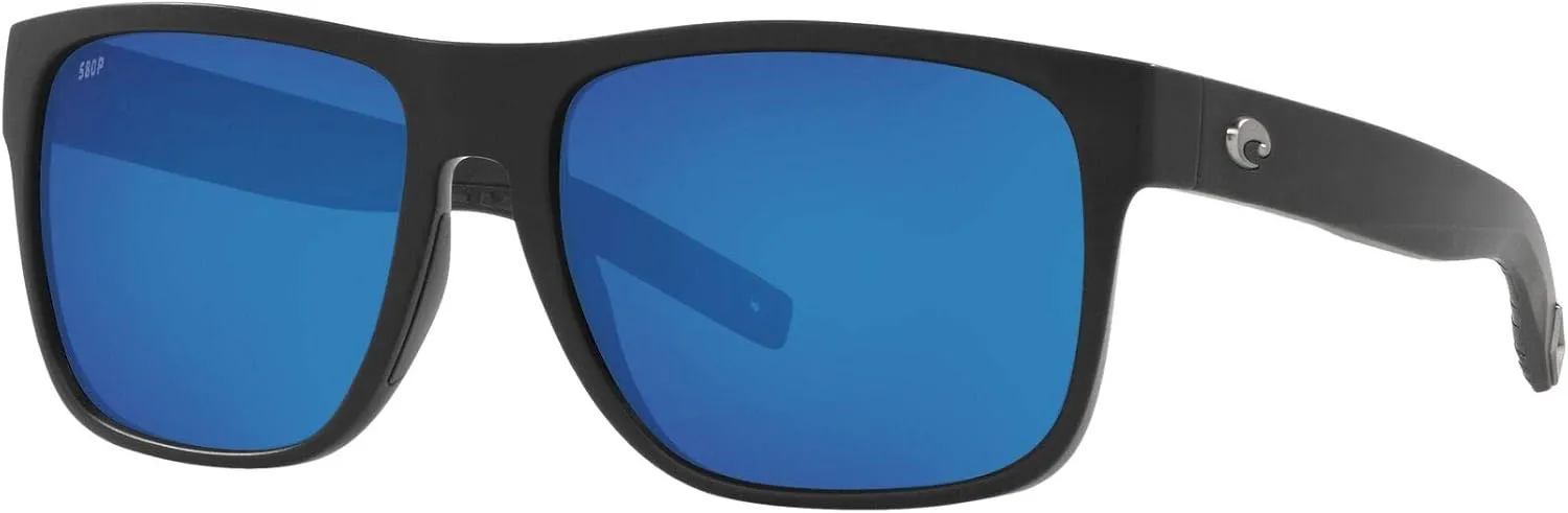 Costa Man Sunglasses Matte Black Frame, Green Mirror Lenses, 59MM