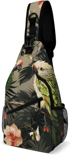 Couple Parrots Olive Crossbody Sling Bag for Women Men Sling Backpack Travel Chest Bag Pack Man Purse Shoulder Bags Daypack for Travel Hiking Cycling
