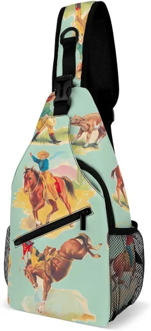 Cowgirl Cowboy Western Rodeo Sling Bags Men And Women Shoulder Backpack Chest Bag Cross Body Chest Sling Backpack.