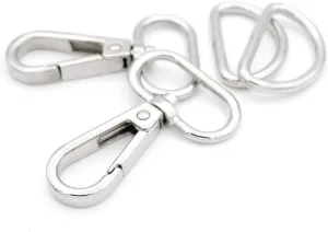 CRAFTMEMORE 10 Sets Silver Snap Hooks Lobster Clasp Swivel Push Gate Fashion Clips with D Rings Craft FSD1 (1 Inch)