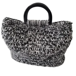 Crochet Satchel Purse, Plastic handle crochet Handbag, Crochet Satchel Bag (Black & White)