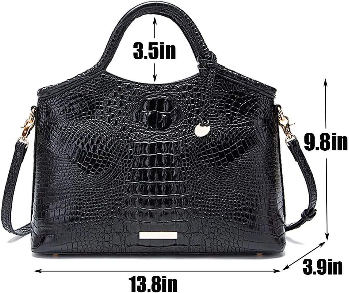 Crocodile-Embossed Pattern Handbag for Women Leather Purse Classy Tote Top-Handle Satchel Ladies Shoulder Bag