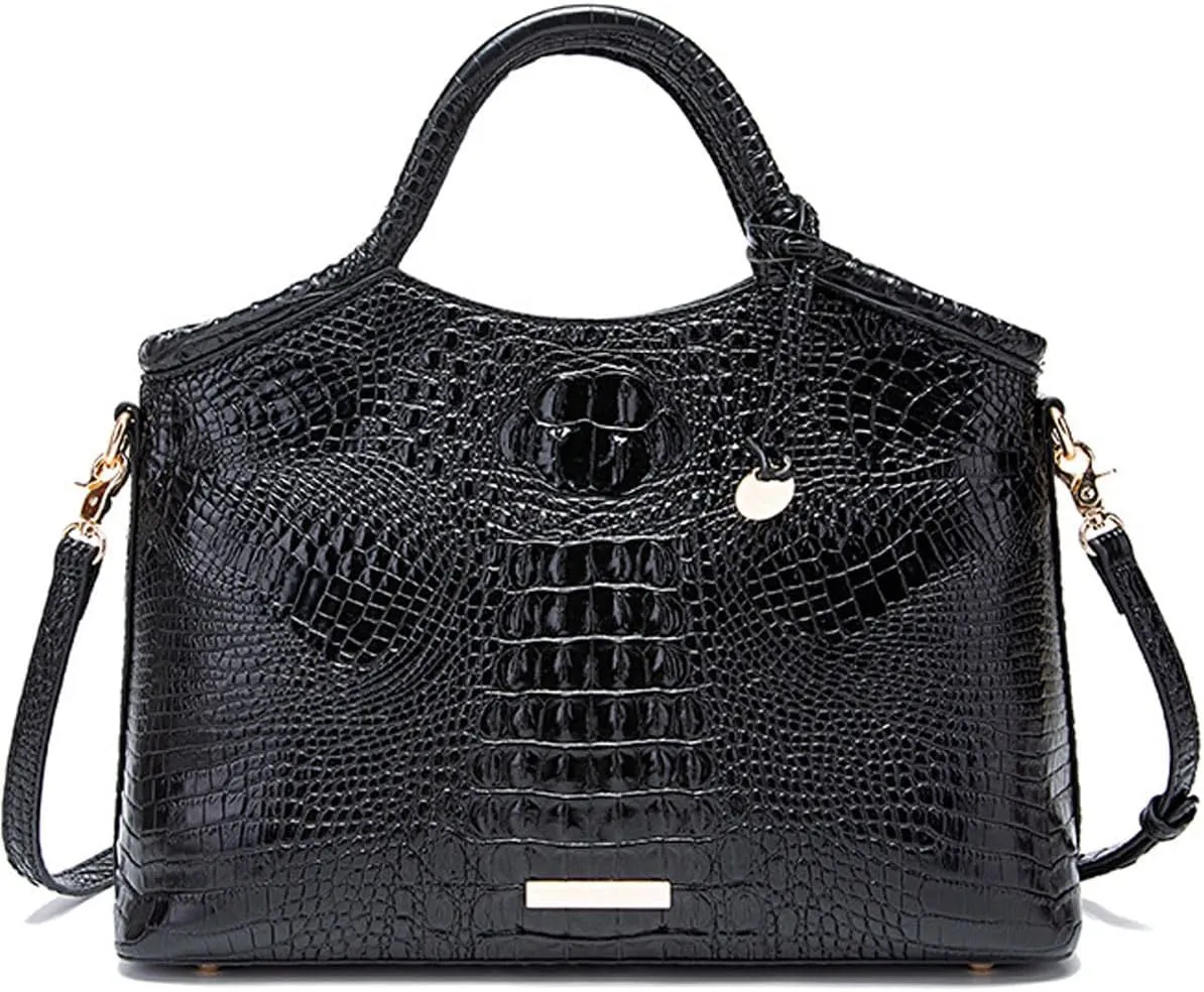 Crocodile-Embossed Pattern Handbag for Women Leather Purse Classy Tote Top-Handle Satchel Ladies Shoulder Bag