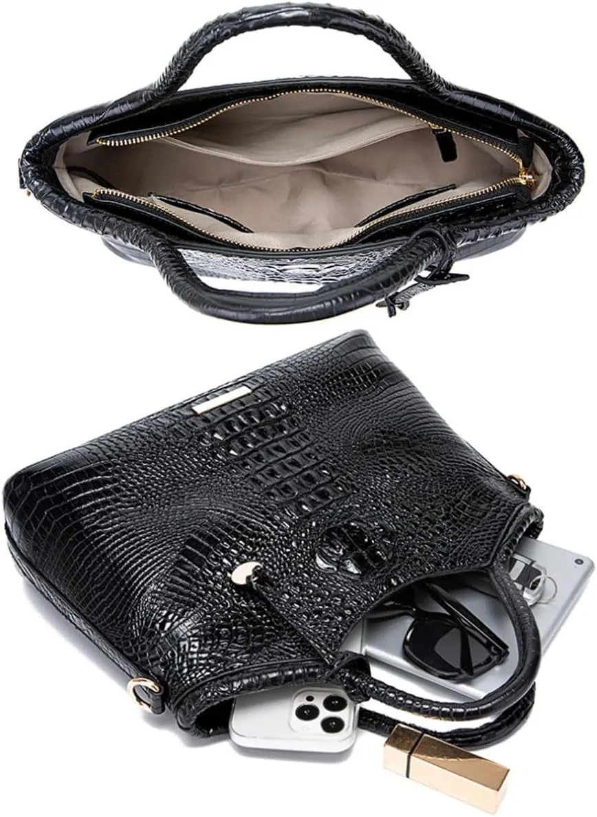 Crocodile-Embossed Pattern Handbag for Women Leather Purse Classy Tote Top-Handle Satchel Ladies Shoulder Bag