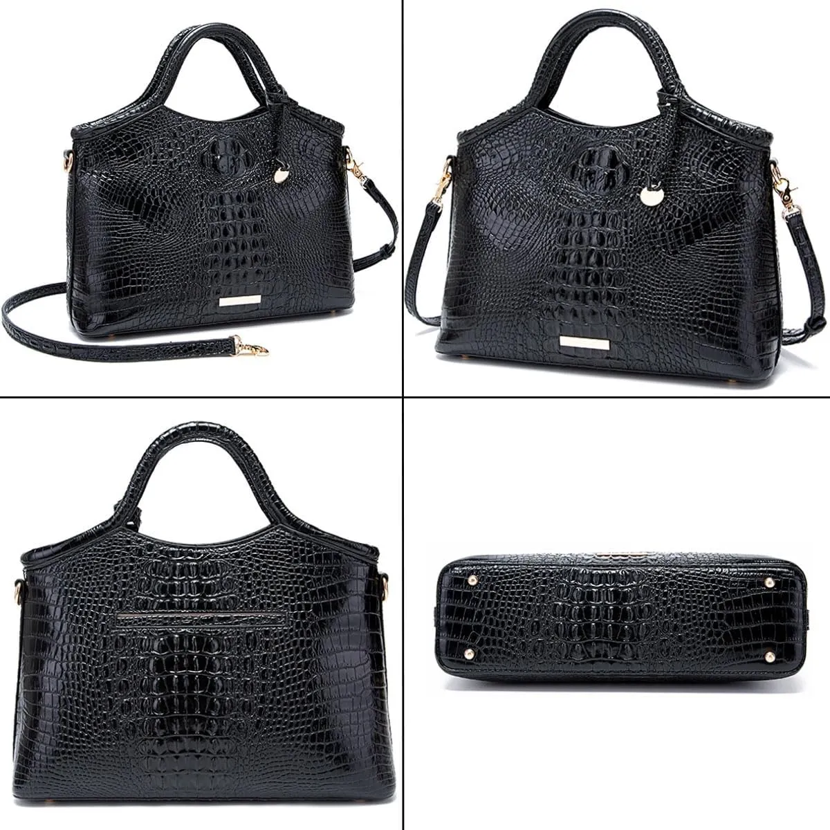 Crocodile-Embossed Pattern Handbag for Women Leather Purse Classy Tote Top-Handle Satchel Ladies Shoulder Bag