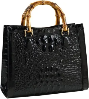 Crocodile Pattern Leather Women's Bag Bamboo Top-Handle Satchel Handbags Portable Tote Bag Shoulder Messenger Bags
