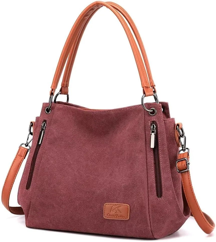 Crossbody Bag for Women Canvas Work Tote Purse Minimalist Multi-Pocket Shoulder Handbag Cloth Hobo Top Handle Satchel