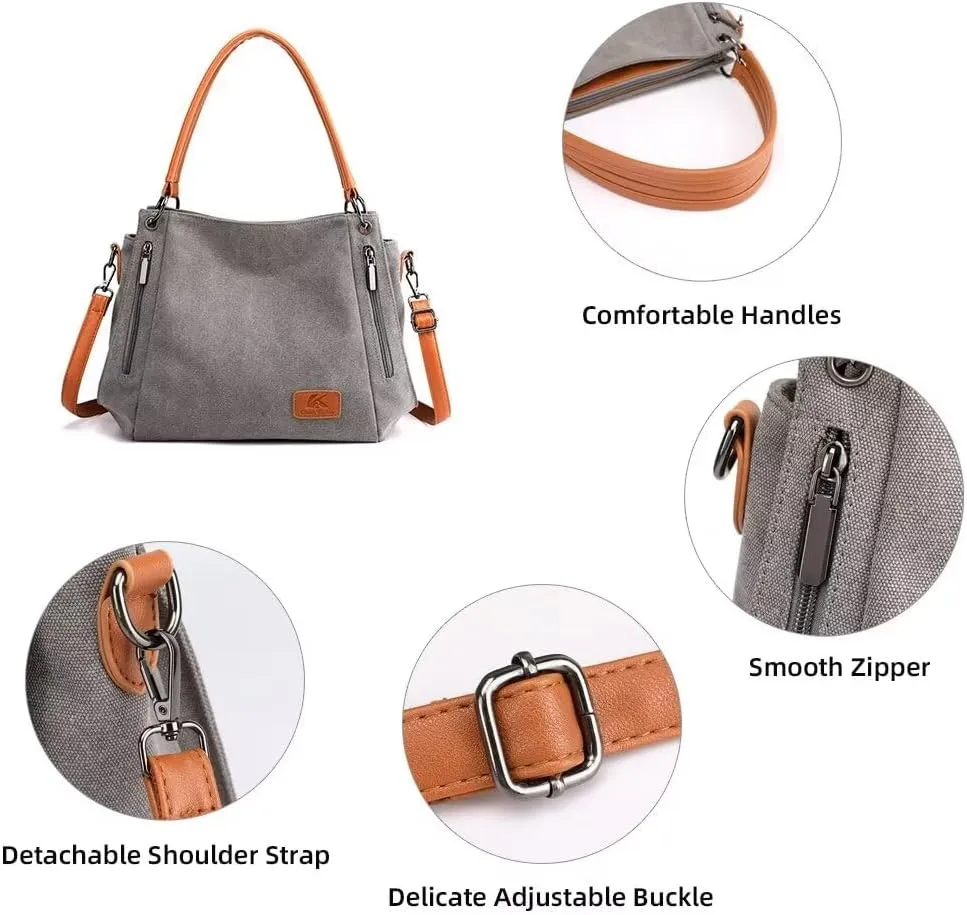 Crossbody Bag for Women Canvas Work Tote Purse Minimalist Multi-Pocket Shoulder Handbag Cloth Hobo Top Handle Satchel