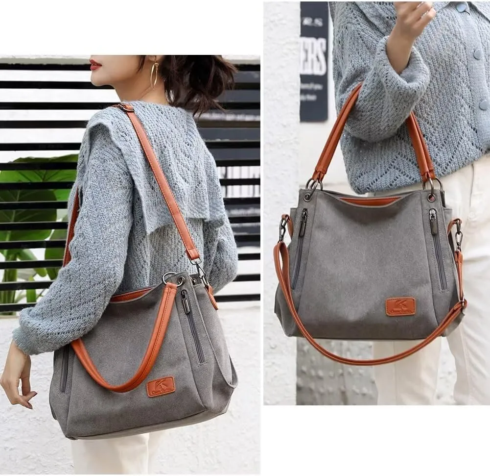 Crossbody Bag for Women Canvas Work Tote Purse Minimalist Multi-Pocket Shoulder Handbag Cloth Hobo Top Handle Satchel
