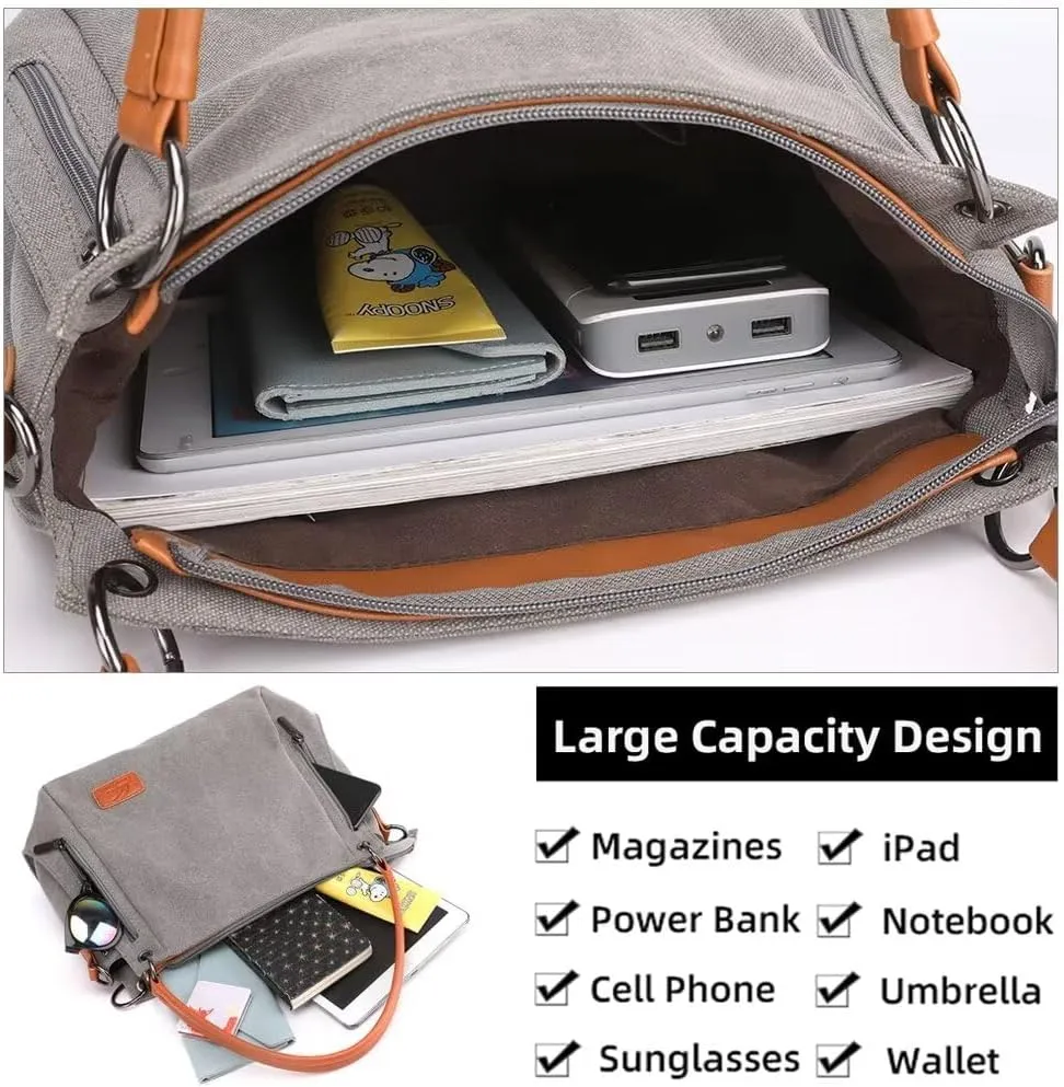Crossbody Bag for Women Canvas Work Tote Purse Minimalist Multi-Pocket Shoulder Handbag Cloth Hobo Top Handle Satchel