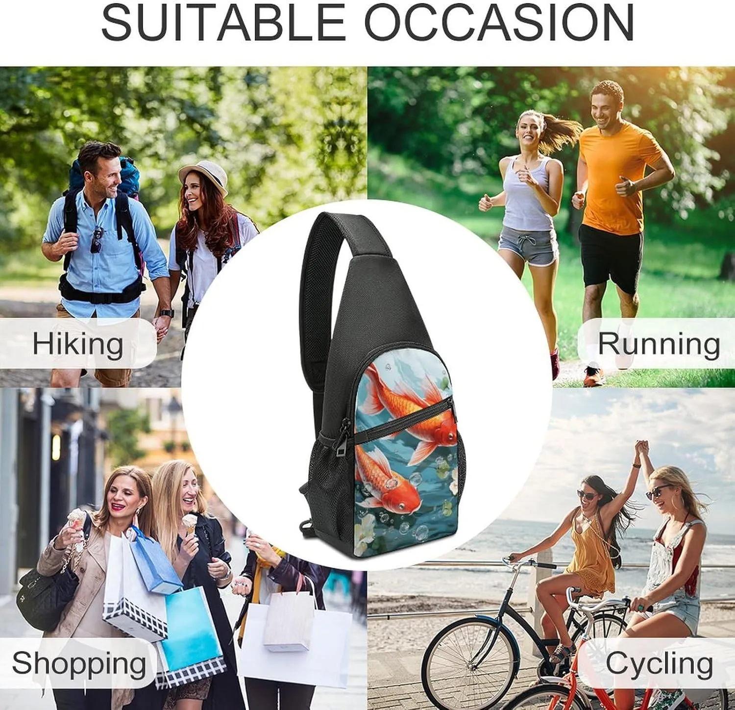 Crossbody Bag for Women Men Sling Bag Japanese Pretty Red Carp Fish Chest Bag Crossbody Adjustable Shoulder Bag