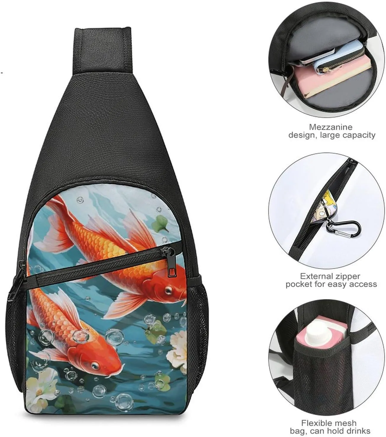 Crossbody Bag for Women Men Sling Bag Japanese Pretty Red Carp Fish Chest Bag Crossbody Adjustable Shoulder Bag