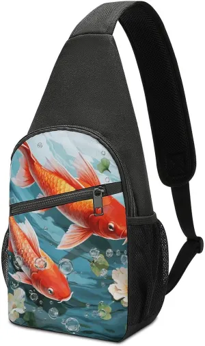 Crossbody Bag for Women Men Sling Bag Japanese Pretty Red Carp Fish Chest Bag Crossbody Adjustable Shoulder Bag